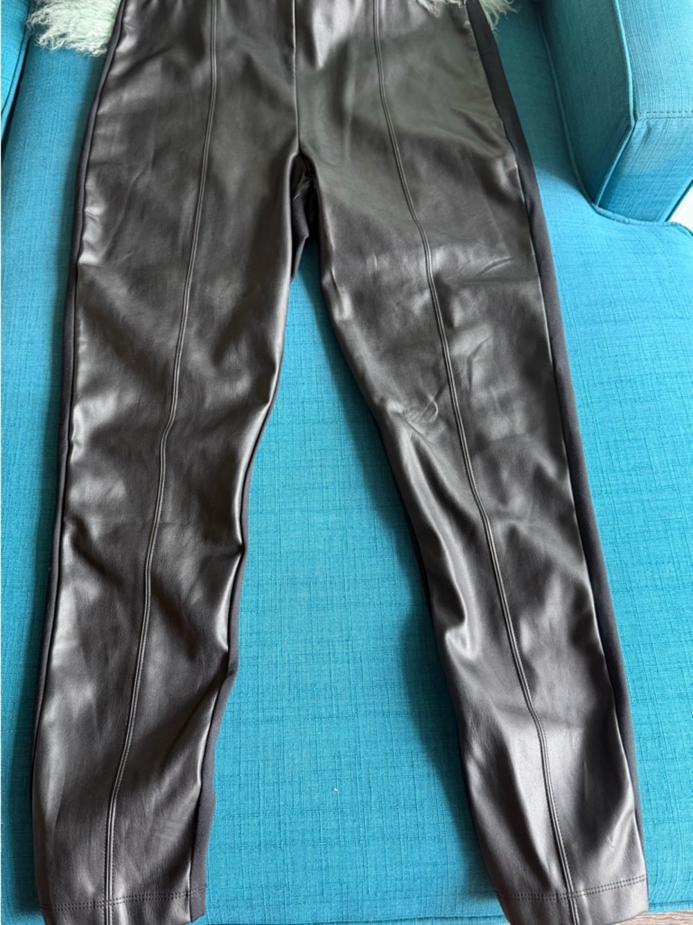 Ann Taylor Black Faux Leather Dress Pants with Center Seams